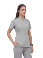 Sqwish premium scrub top for doctors - Pigeon Ash - worn on model