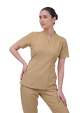 Sqwish premium scrub top for doctors - Sand Skin - front view
