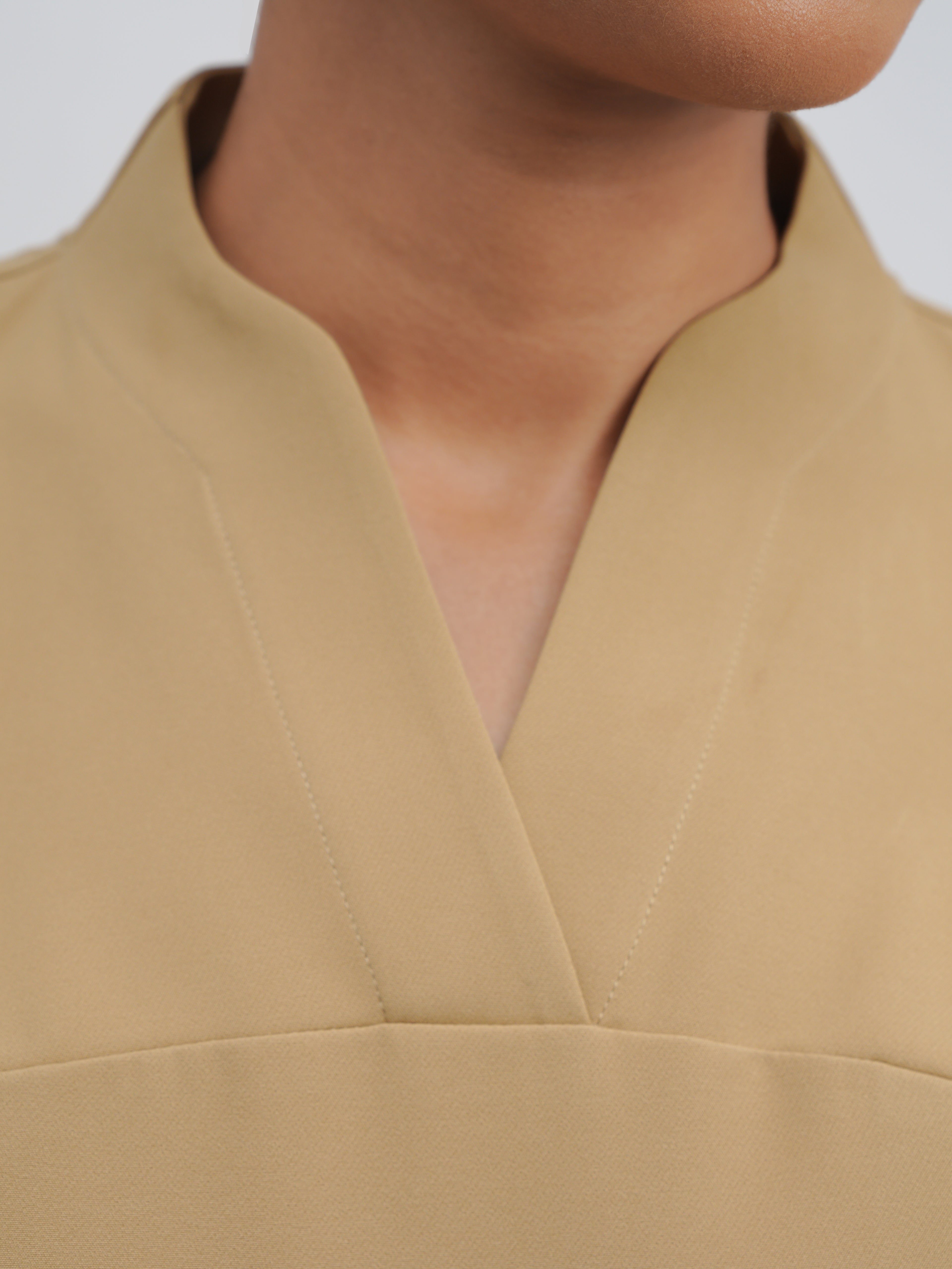 Sqwish premium scrub top for doctors - Sand Skin - structured v neck