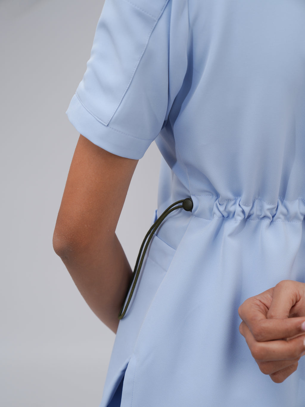 Sqwish premium scrub top for doctors - Soft Cloud - back view - adjustable side-cord detail