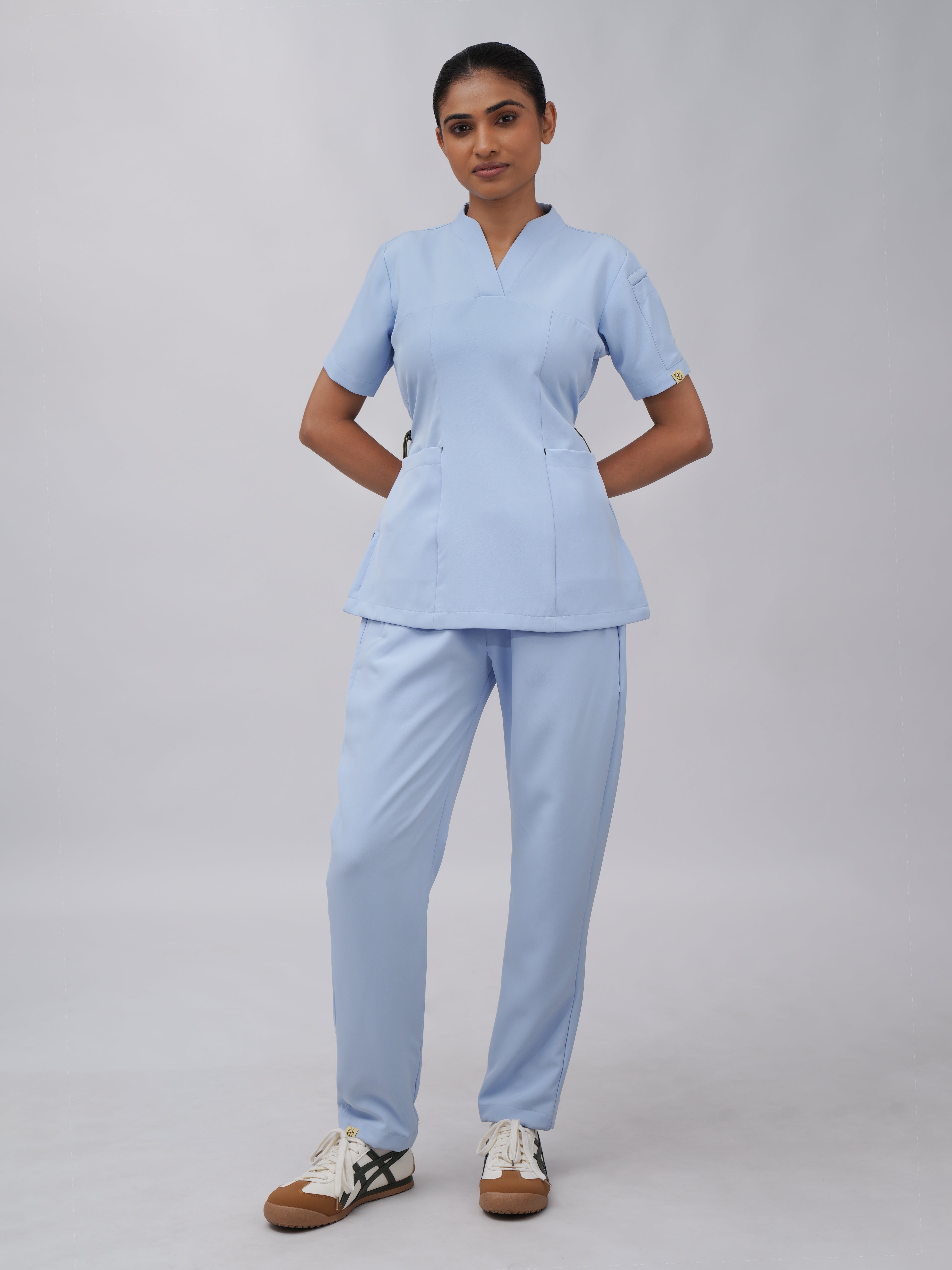 Sqwish premium scrub top for doctors - Soft Cloud - worn on model