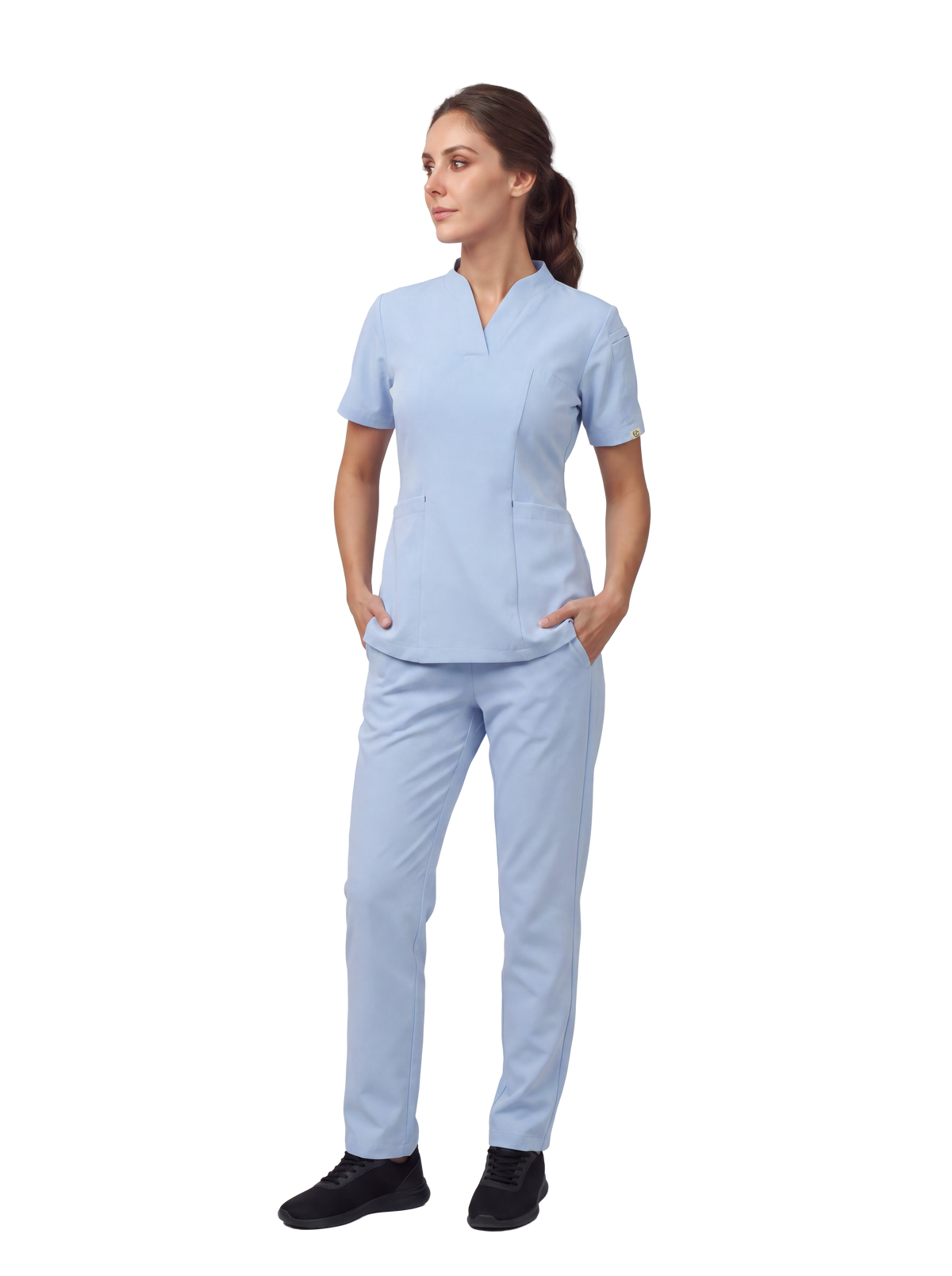 Sqwish premium scrub top for doctors - Soft Cloud - full worn view