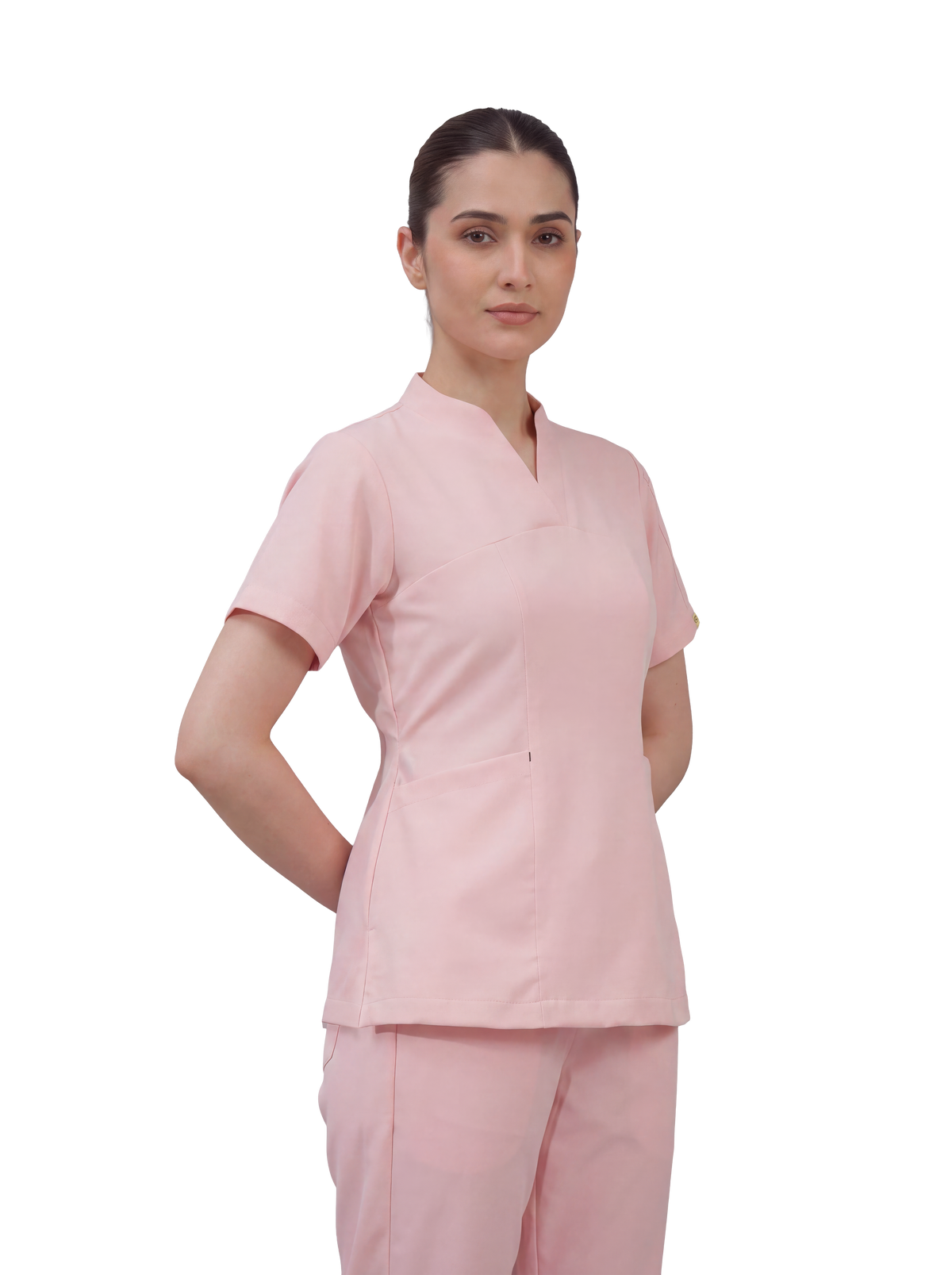 Sqwish premium scrub top for doctors - Unicorn Wing - nine-quarter side view